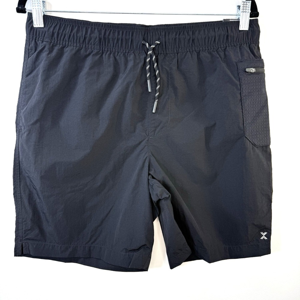 Xersion Boys Athletic Shorts XL 18/20 Black Stretch Nylon Zip Pocket Sports Gym